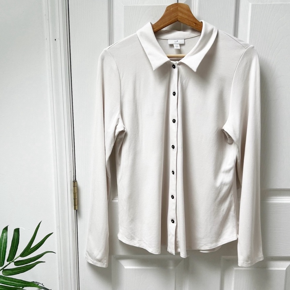 J. Jill White Button Front Long Sleeve Top